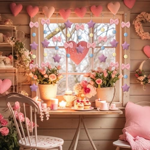 Fanfanwin Cute Plush Pink Bow Door Curtain Kawaii Cutecore Room Decor 33" L x 35" W Fluffy Bowknot Purple Star Pentacle Garland Curtain for Women Bedroom Door Window Wall Party Decor thumbnail 5