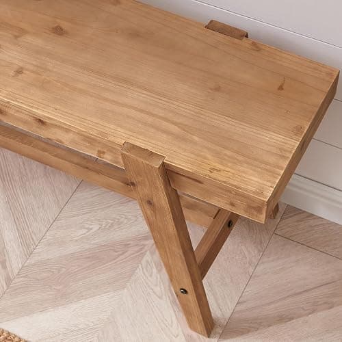 HOKYHOKY Farmhouse Solid Wood Entryway Bench – 43.4 Inches Rustic Long Bench, Dining Bench with Angled Legs, Hand-Finished Natural Grain, for Foyer, Hallway, Bedroom thumbnail 7