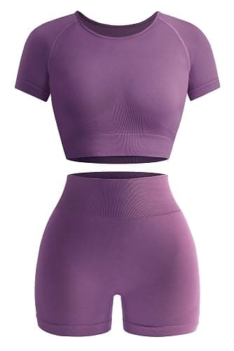 OLCHEE Womens Workout Sets 2 Piece - Seamless Acid Wash Yoga Outfits Shorts and Crop Top Matching Gym Athletic Clothing Set - Image 1