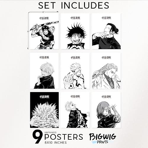 Bigwig Prints Jujutsu Kaisen Poster Set - Manga Art Anime Wall, JJk Poster, Jujutsu Kaisen Wall Art, Gojo Satoru Poster, Jujutsu Kaisen Posters, Anime Wall Decor JJk Posters - Unframed Set Of 9 (8x10) thumbnail 3