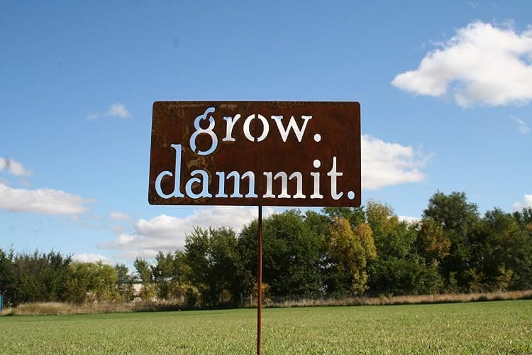 Grow. Dammit. Metal Garden Stake 20 to 28 Inches Tall (Small 20", Naturally Rusted) thumbnail 6