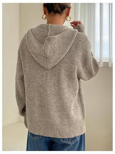 SOLY HUX Zip Up Cardigan for Women Hooded Cardigan Sweater Knitted Drop Shoulder Fall Clothes Winter Hoodies Outerwear thumbnail 2