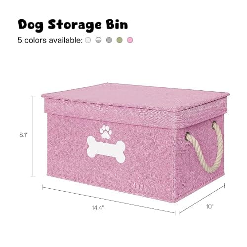 GreenPetopia Dog Toy Basket with Lid, Dog Basket for Toys, Dogs Toy Box with Cotton Rope Handles, Collapsible Storage Bins for Pet Toys, Dogs Storage Organizer, Pink thumbnail 3