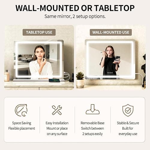 ROLOVE 23"x 18" Large Vanity Mirror with Lights, LED Makeup Mirror for Dresser and Desk, 10X Magnification, Dimmable Touch Control, Wall Mounted or Tabletop Mirror for Bedroom (White) thumbnail 5