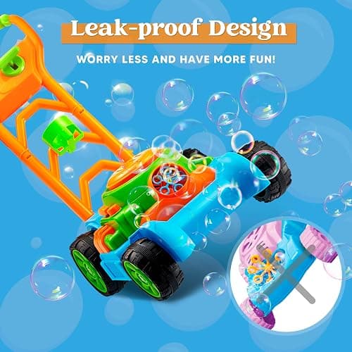 SLOOSH Bubble Lawn Mower Toddler Toys - Pretend Play Bubble Blower Machine Gardening Toy Leak-Proof for Indoor Outdoor Use, Push Toys Preschool Baby Boys Kids Halloween Birthday Gifts (Blue) thumbnail 8