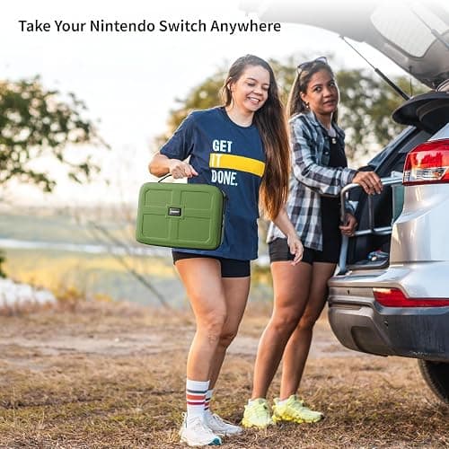 COOWPS Switch Case for Nintendo Switch and Switch OLED Model, Portable Full Protection Carrying Travel Bag with 18 Game Cards Storage for Switch Console Pro Controller Accessories Green thumbnail 6