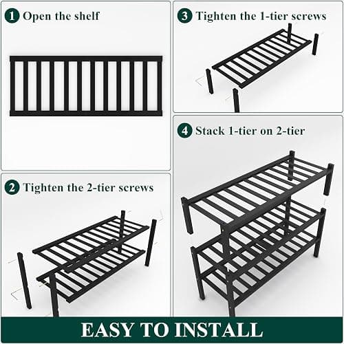 Smiry Shoe Rack, 3 Tier Bamboo Shoe Organizer, Stackable Free Standing Wooden Shoe Storage Shelf for Closet, Entryway, Front Door Entrance, Black thumbnail 6