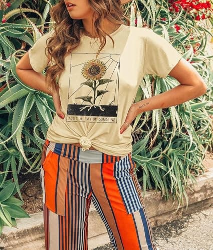 Anbech Womens Dandelion Graphic T-Shirts Teen Girls Cute Sunflower Print Casual Tee Tops thumbnail 4
