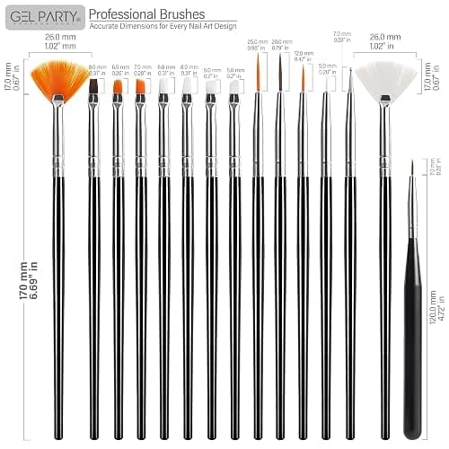 GELPARTY 32-Piece Nail Art Brush Set Professional Brushes for Acrylic, Gel, UV, Ombre, Dotting & 3D Designs | Drawing Pen For Gel Complete Kit for Salon & DIY Use thumbnail 6