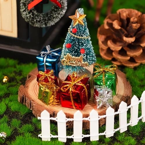 38Pcs Doll House Christmas Decoration, Miniature Christmas Dollhouse Accessories Fake Light Door Mini Xmas Tree 1:12 Miniature Scene Model Pretend Toys DIY Festival Holiday Party Favors thumbnail 3