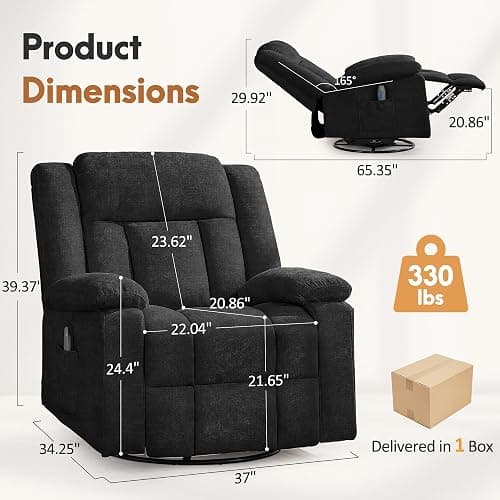Korser Rocker Recliner Chair for Adults, 360° Swivel Rocker Recliner with Massage and Heating, Nursery Rocking Chairs with Side Pockets, Manual Reclining Chair for Living Room, Bedroom or Nursery thumbnail 2