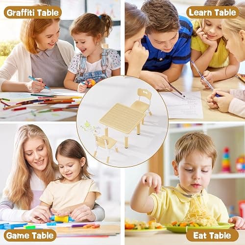 Brelley Height Adjustable Toddler Table and 2 Chairs Set, Beige | Table Supports 280 lbs, Drawing Activity Desk, Classroom/Daycare/Home, Children Multi-Activity Table for Ages 3-8 thumbnail 8