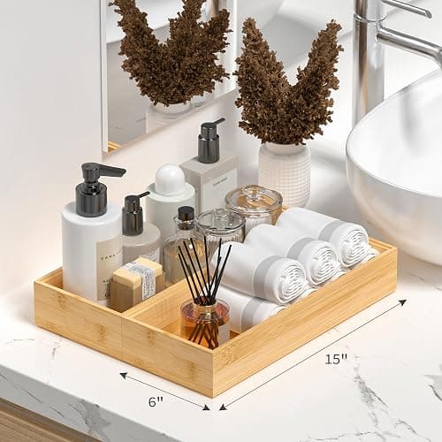 Greatseas Kitchen Drawer Organizer Tray, Stackable Bamboo Deep Drawer Organizer for Large Silverware, Utensils, Cutlery, Flatware,Junk Drawer, Dresser, Bathroom, 17" x 6" x 2.5" (Set of 2) thumbnail 6