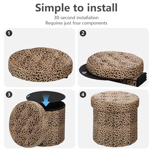 AmasSmile Storage Ottoman Folding Foot Rest Stool, 14x14x13 inch Small Velvet Footstool Bench, Short Ottoman Bench, Storage Foot Rest Store, Blanket Chest, Leopard Print thumbnail 7