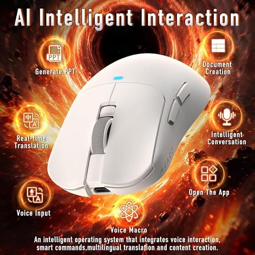 A.JAZZ AJ200NLMC Wireless Gaming Mouse,Triple Mode (2.4G/Bluetooth/Wired),AI Voice Interaction, PAW3311 Sensor, 24000 DPI, 1000Hz, 63g Lightweight, 500mAh,Web Driver, Ergonomic Keel Frame, White thumbnail 2