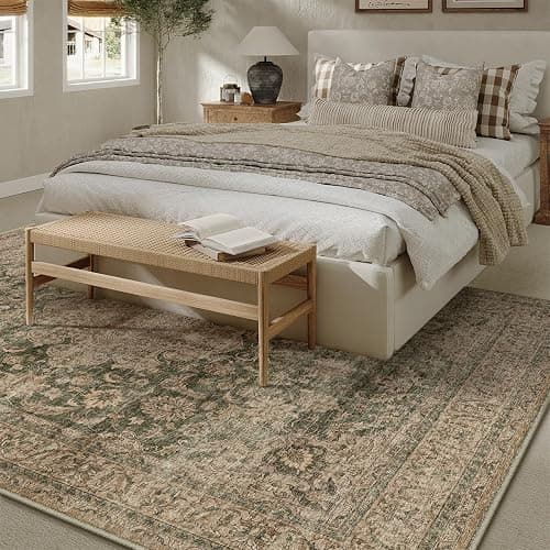 WondRg 8x10 Washable Area Rug Green Brown Vintage Non Slip Soft Low Pile Rug for Living Room Bedroom Dining Room Office Distressed Oriental Indoor Large Throw Carpet for Home Decor thumbnail 2