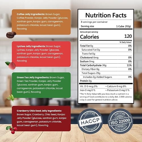 HeySweet Brown Sugar Konjac Jelly Variety Pack | Coffee, Lychee, Green Tea, Cranberry Chia Seed | Vegan, Halal, No Artificial Sweeteners or Colors | 9 oz (8 Servings) thumbnail 2