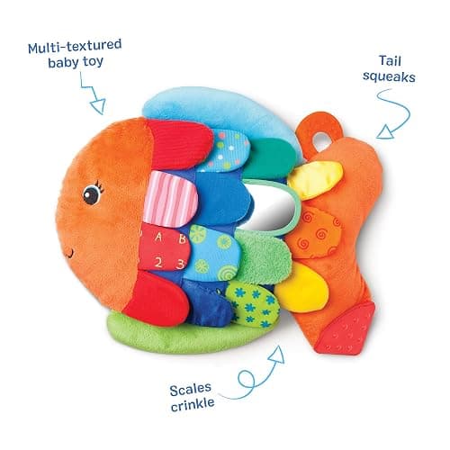 Melissa & Doug K’s Kids, Flip Fish Stuffed Animal, Soft Baby Book, Multi-Textured Squeaking & Crinkling Infant Sensory Toys for Babies with Baby Mirror, Tummy Time Toys for Infants Ages 0–9 Months thumbnail 5
