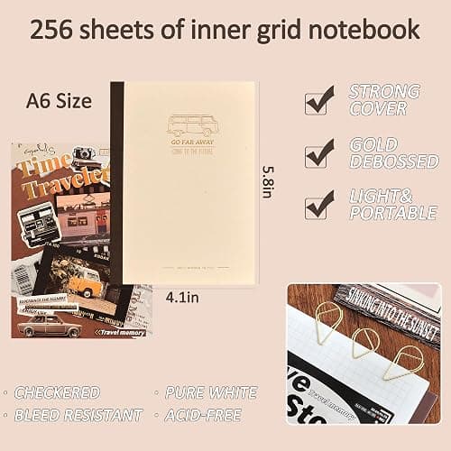 Scrapbooking Supplies Kit, Aesthetic Daily Life Travel Scrapbook Kit for Bullet Junk Journal, Stationery, A6 Grid Notebook, Flower DIY Journaling Supplies, Birthday Craft Gift Teen Girl Kid Women thumbnail 4