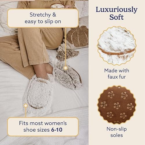 warmies Microwaveable House Slippers for Women - Plush, Soft & Fuzzy Indoor Slippers with Backs & Non-Slip Memory Foam Soles - Cozy Warm Ladies Slipper thumbnail 3