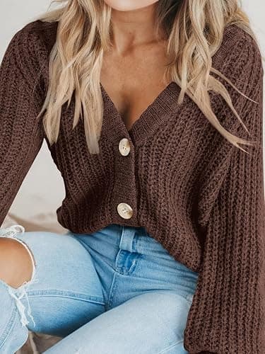 PRETTYGARDEN Women's Chunky Knit Open Front Sweater Long Sleeve Button Loose Short Cardigan Outerwear Coats thumbnail 4