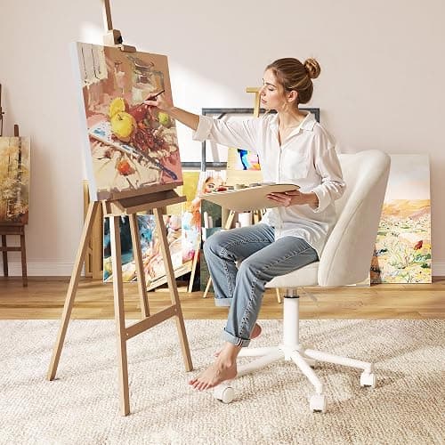 EnHomee Vanity Chair with Wheels, Small Office Chair with Back, Cute Armless Desk Chair for Makeup Room, Home Office,Bedroom, White thumbnail 6