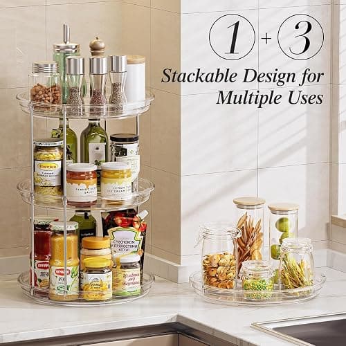 LAMU Rotating Makeup Organizer for Vanity, 10.6in 2 Tier Lazy Susan Turntable Stackable Spinning Skincare Organizer Cosmetic Perfume Tray Display for Bathroom Counterop, Large Capacity, Clear thumbnail 6