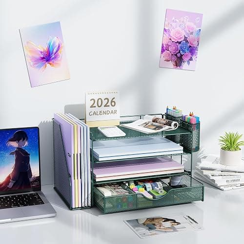 gianotter 4-Tier Desk Organizer with Drawers, File Holders, Letter Trays and Pen Holders - Workspace Accessories for Office Supplies (Green) thumbnail 7