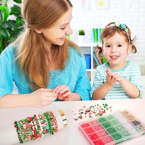 2294pcs Clay Beads for Bracelets - 5 Color Red Green Heishi Polymer Clay Beads for Jewelry Making Supplies - Charm, Friendship Bracelet Making Kit for Christmas Day thumbnail 2