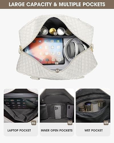 Travel Duffle Weekender Bags for Women: Overnight Bag with Shoe Compartment Carry On Bags with Toiletry & Wet Pocket Large Tote Hospital for Women Labor Delivery Beige thumbnail 2