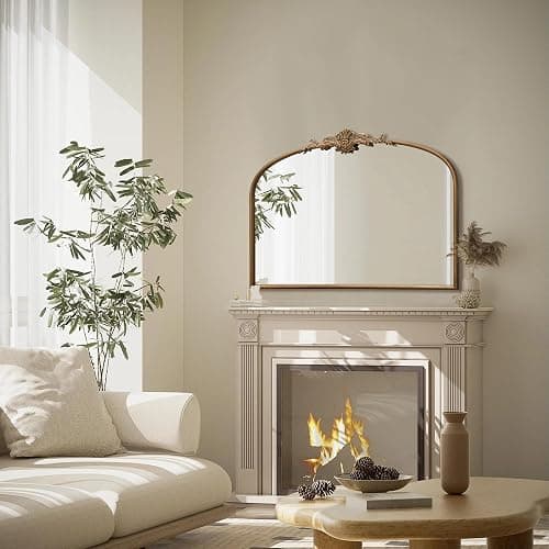 Besdomus Vintage Arched Gold Mirror: 32"x24" Large Gold Vintage Wall Mounted Mirror - Baroque Traditional Ornate for Entryway/Fireplace/Bathroom/Hallway - Home Decor for Fashion-Conscious thumbnail 5