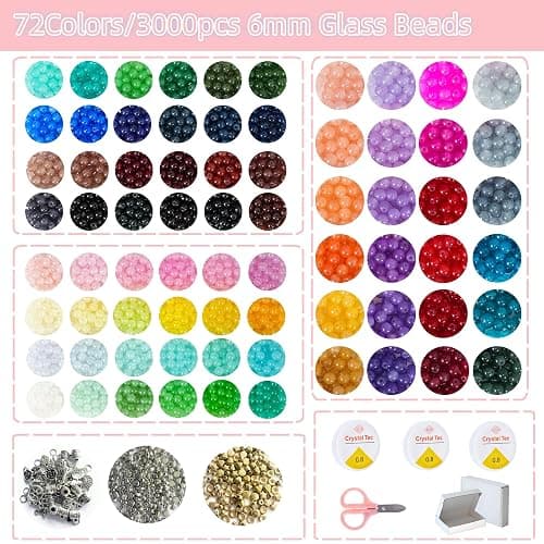 REVKI 72 Colors 6mm Glass Beads for Jewelry Making,3000PCS+ Round Crystal Glass Beads Bracelet Making Kit with Accessories, Bead Starter Kit Crafts Gifts Set Suitable for Teen Adults thumbnail 2
