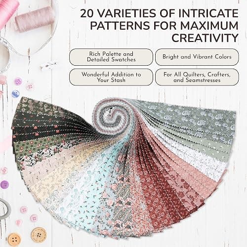 Tinyspool & Co. Jelly Roll Fabric Strips for Quilting, Crafting, and Sewing, 40 Strip Assorted Bundle, Soft Cotton for Blanket, Rug, Upholstery, Home Decor, and Purse Making, Cottagecore thumbnail 4