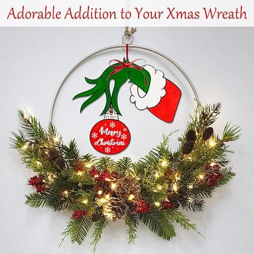 Monster Hand Holding Ornament Unfinished Wood Cutout, DIY Christmas Front Door Sign, Blank Wooden Wreath Cutout for Xmas Wall Door Decoration Craft Making thumbnail 5