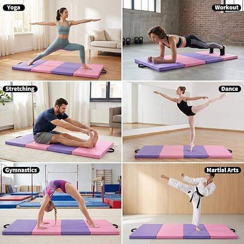 Garvee Gymnastics Mat, 6.2Ft 2-Inch Thick 4-Fold | Exercise Floor Mat for Home Gym, Portable Yoga Mat for Pilates, Aerobics, Martial Arts & Training thumbnail 4