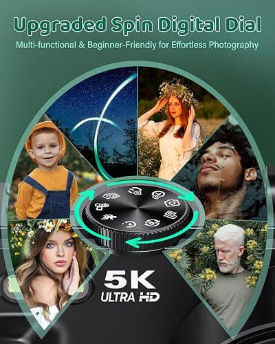 5K Digital Camera - WiFi 75MP UHD Cameras for Photography - Autofocus Vlogging Camera for YouTube with 18X Zoom 3" 180° Flip Screen - Video Cameras Compact Travel Camara with 32GB SD Card 2 Batteries thumbnail 6