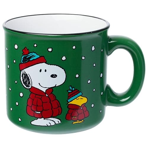 Silver Buffalo Peanuts Holiday Treats and Cocoa, Ceramic Camper Mug, 20oz | Woodstock and Snoopy, 0.59 Liters - Image 1