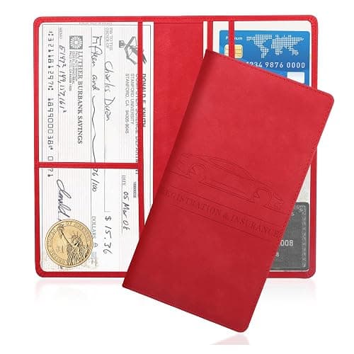 Car Registration and Insurance Holder,PU Leather Car Glove Box Organizer Car Document Holder for ID,Driver's License,Universal Car Organizer Car Accessories for Women/Men (Red) - Image 1
