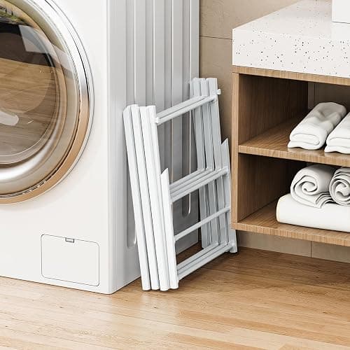 STARLATTA Foldable Drying Rack Clothing, 3-Tier Portable Clothes Drying Racks for Indoor & Outdoor, Anti-Rust Compact Laundry Rack Collapsible, White 28" D x 10" W x 35" H thumbnail 5