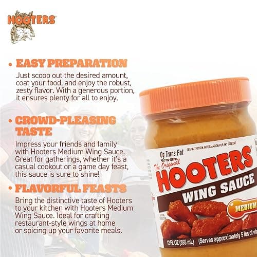 The Original Hooters Medium Wing Sauce - Ideal for Chicken Wings Dipping, Grilling, Seafood, Ribs, Spicy Hot Sauce, Balanced Restaurant Flavor with Butter - 12 fl oz thumbnail 6