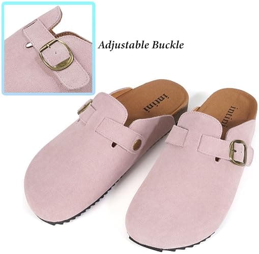 Intini Womens Suede Clogs Mens Leather Mules Cork Footbed Sandals with Arch Support - 8.5 Women/7 Men - Pink thumbnail 5