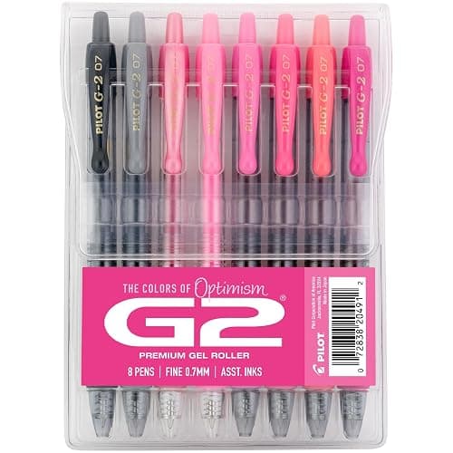 Pilot G2 Premium Gel Roller Pens, Fine Point Gel Pens, Boost Pink Pack, The Colors of Optimism, 8-Pack Pouch, 0.7 mm, Assorted - Ideal for School, Journaling, & Office Writing - Image 1