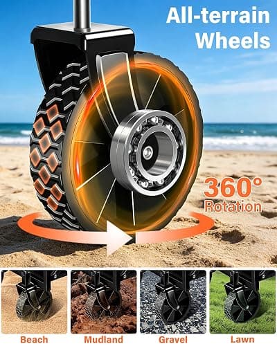 Wagons Carts Foldable, Collapsible Wagon, Foldable Wagon Cart with Wheels, Folding Wagons for Beach Camp Sports Garden, 2 Cup Holders/Lightweight Portable/Black/360 LBS thumbnail 4