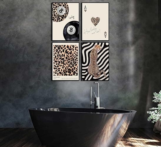 4Pcs Trendy Leopard Canvas Wall ArtCheetah Preppy Aesthetic Room Wall Decor Chic Leopard Ace Card Posters Prints Funky Lucky 8 Ball Painting Pictures for Girls Bedroom Apartment Dorm Unframed thumbnail 7