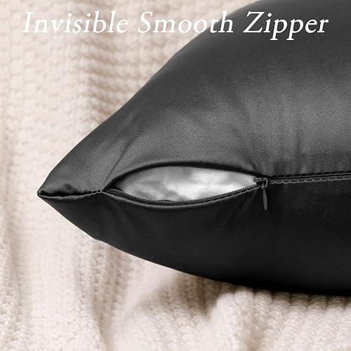 Faylapa 4 Pack Christmas Satin Throw Pillow Cases,Black Heavy Silk Satin Decorative Pillow Covers Solid Dyed Soft Pillow Cover Home Decor,16" x 16" (Case ONLY) thumbnail 4