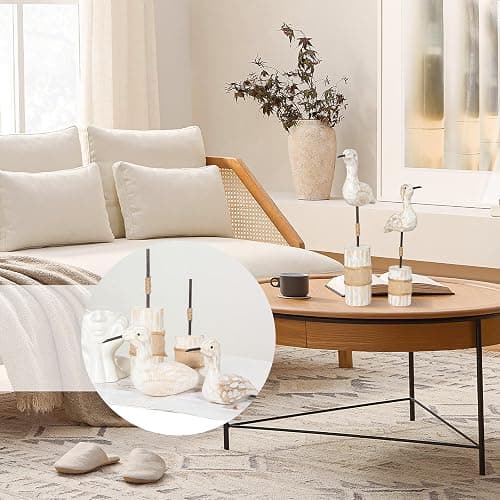 EVINIS Wooden Sea Birds Statues Coastal Decor, White Seagull Statues for Nautical Coastal Beach Ocean Home Decoration thumbnail 4