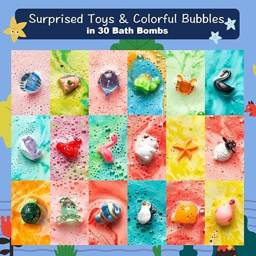 30 Kids Bath Bombs with Surprise Inside – Gift Set with 30 Unique Land & Sea Animal Toys, Fun, Educational, and Child-Safe Natural Bath Bombs with Toys, Great Gift for Kids’ Birthdays & Christmas thumbnail 3