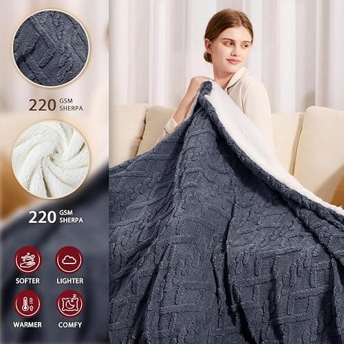JKMAX Heated Electric Blanket Full Size-72"x84" Heating Blanket with 10 Heating Levels & 5 Time Settings Over-Heat Protection，Winter Warmer for Adults with ETL Certification（Grey） thumbnail 3