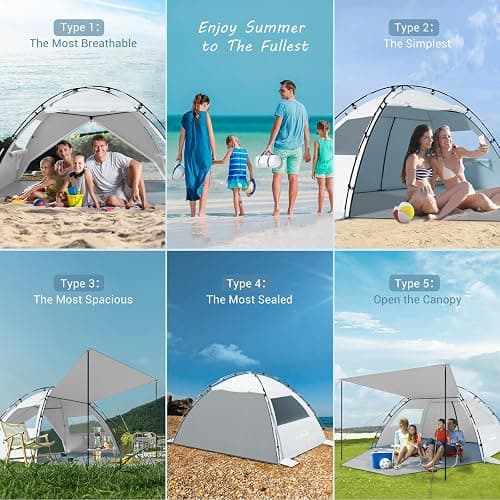 Elegear CumbreX™ Beach Tent Sun Shelter with Canopy, 4-5 Person Pop Up Beach Tent, Easy Setup UPF 50+ UV Protection Portable Lightweight Double Silver Coating Cabana Sun Shade Shelter - Silver thumbnail 5