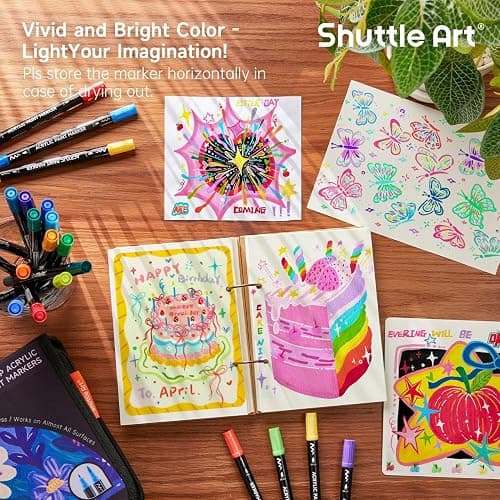 Shuttle Art 80 Colors Dual Tip Acrylic Paint Markers, Brush Tip and Fine Tip Acrylic Paint Pens for Rock Painting, Ceramic, Wood, Canvas, Plastic, Glass, Stone, Calligraphy, Card Making, DIY Crafts thumbnail 6